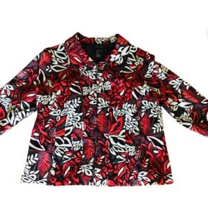 Vibrant Red and White Leaf Print Jacket